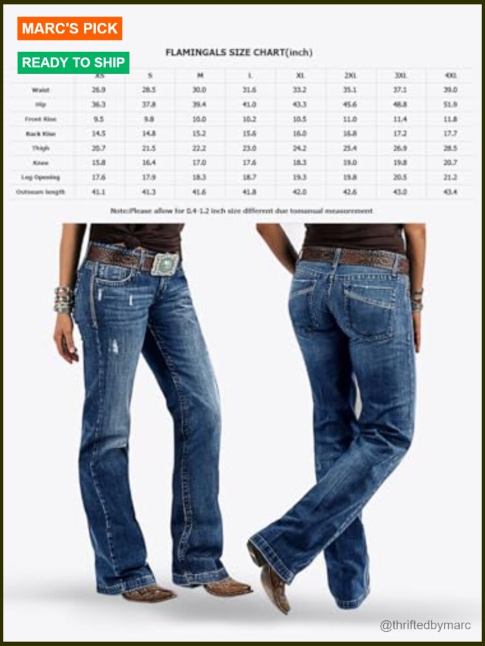 Mid Rise Bootcut Flare Jeans Distressed Stitch Stretch Denim Pants - Picture 4 of 7